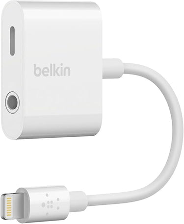 Belkin Audio + Charge Rockstar (adaptador auxiliar para iPhone/adaptador de carga para iPhone), color blanco